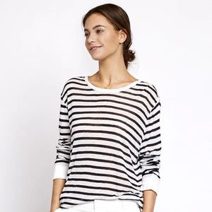 T by Alexander Wang Black White Striped Jersey Crew  Long sleeve